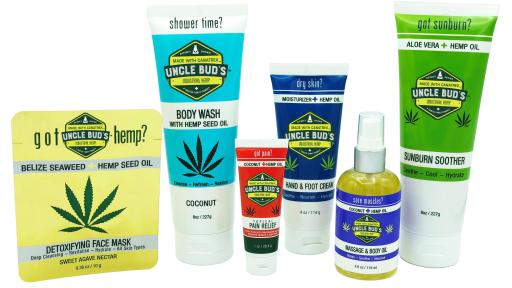Group shot of various Uncle Bud’s Natural Hemp Products