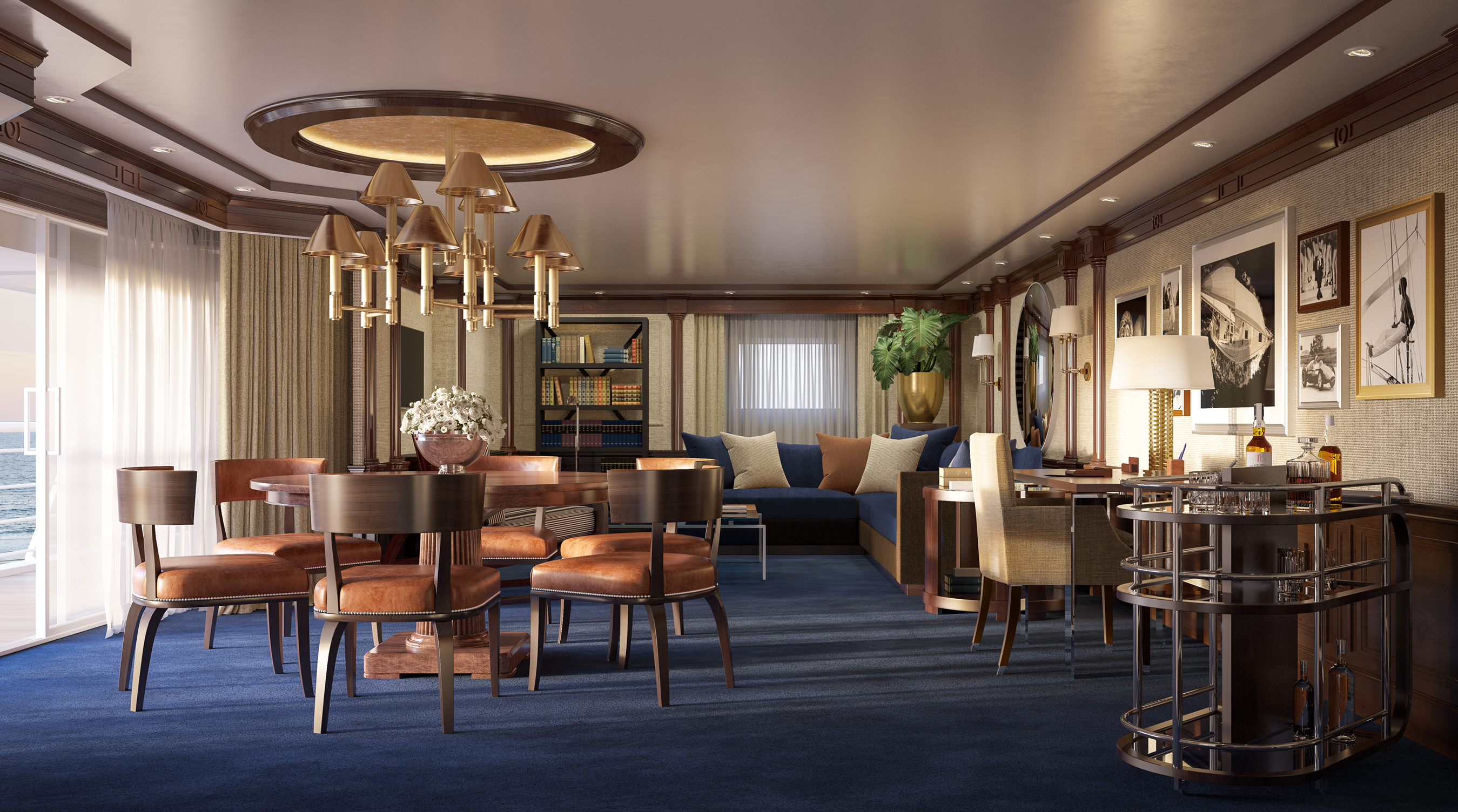 The Living Room in the re-designed Owner's Suite onboard Marina and Riviera