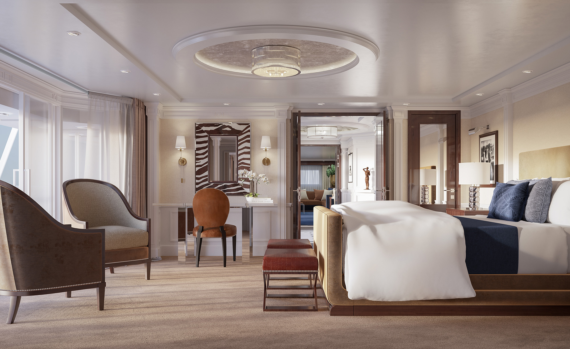 The Master Bedroom in the re-designed Owner's Suite onboard Marina and Riviera