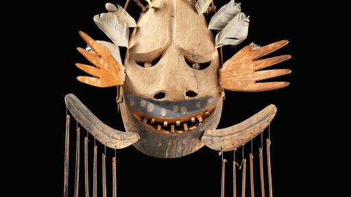 Central Yup’ik, Napaskiaq Village, Kuskokwim River, Alaska. Wanelnguq dance mask c. 1900. Wood, feathers, pigment. Collection of the National Museum of the American Indian, Smithsonian Institution, 9/3432. Photo by NMAI Photo Services.