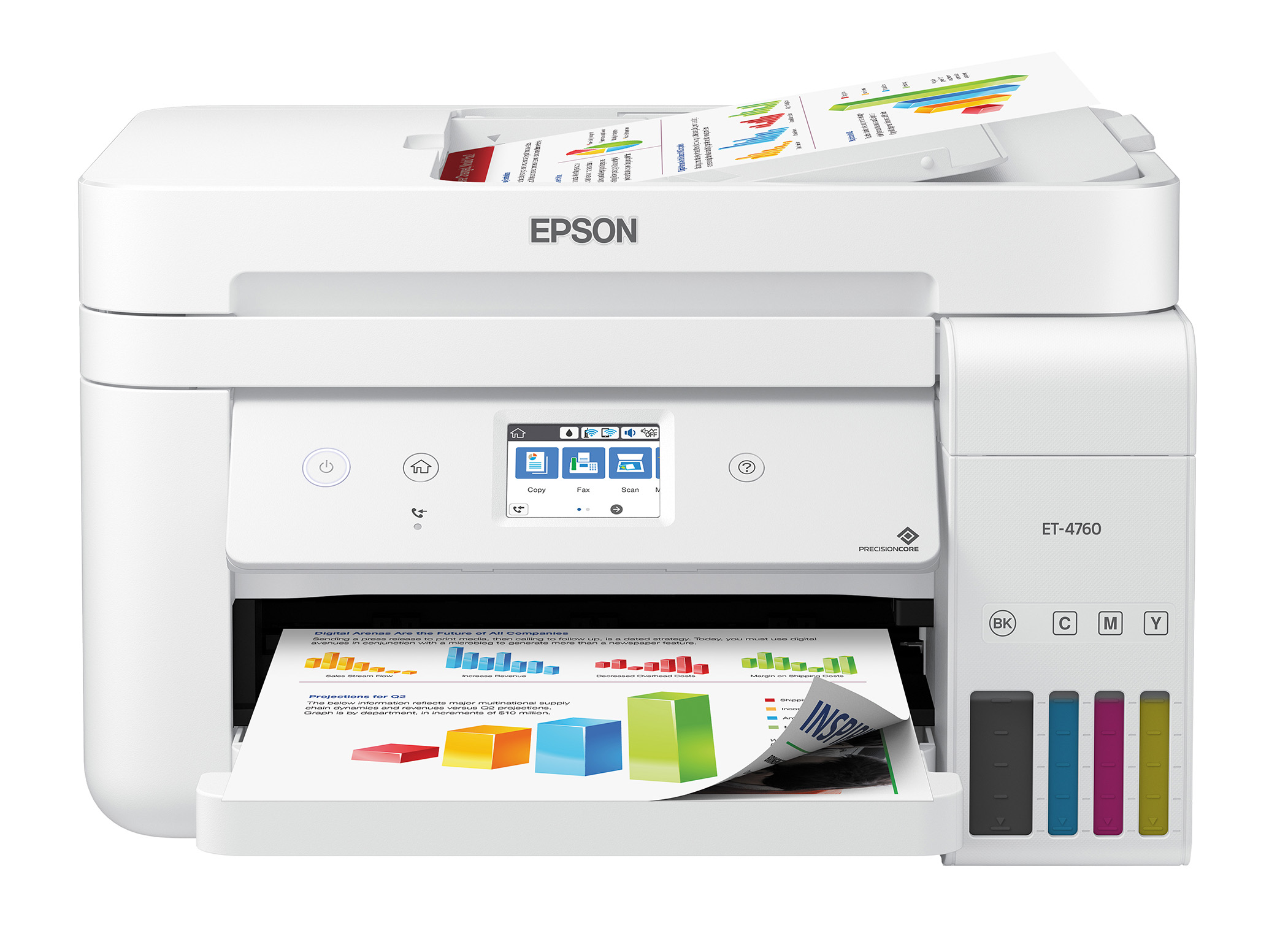 The EcoTank ET-4760 takes the worry out of running out of ink while printing business proposals, lesson plans, or homework assignments as a cartridge-free all-in-one Supertank printer.