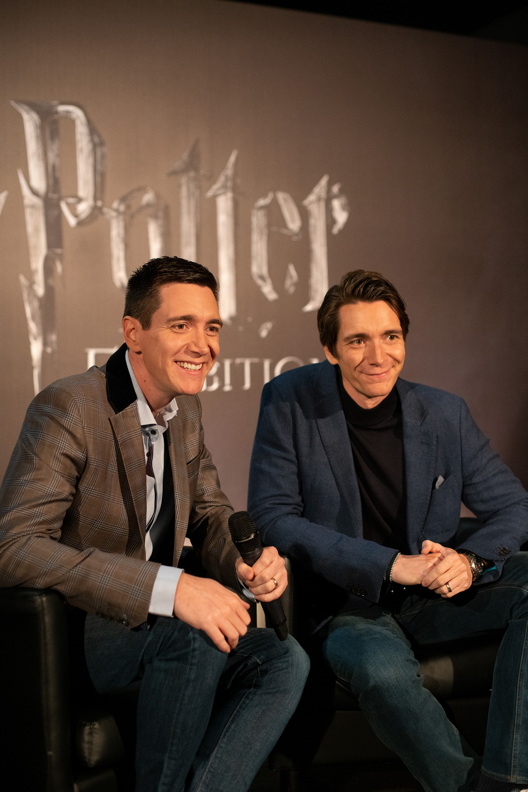 Film actors Oliver Phelps and James Phelps at Harry Potter™: The Exhibition at the Pavilion of Portugal in Lisbon, Portugal