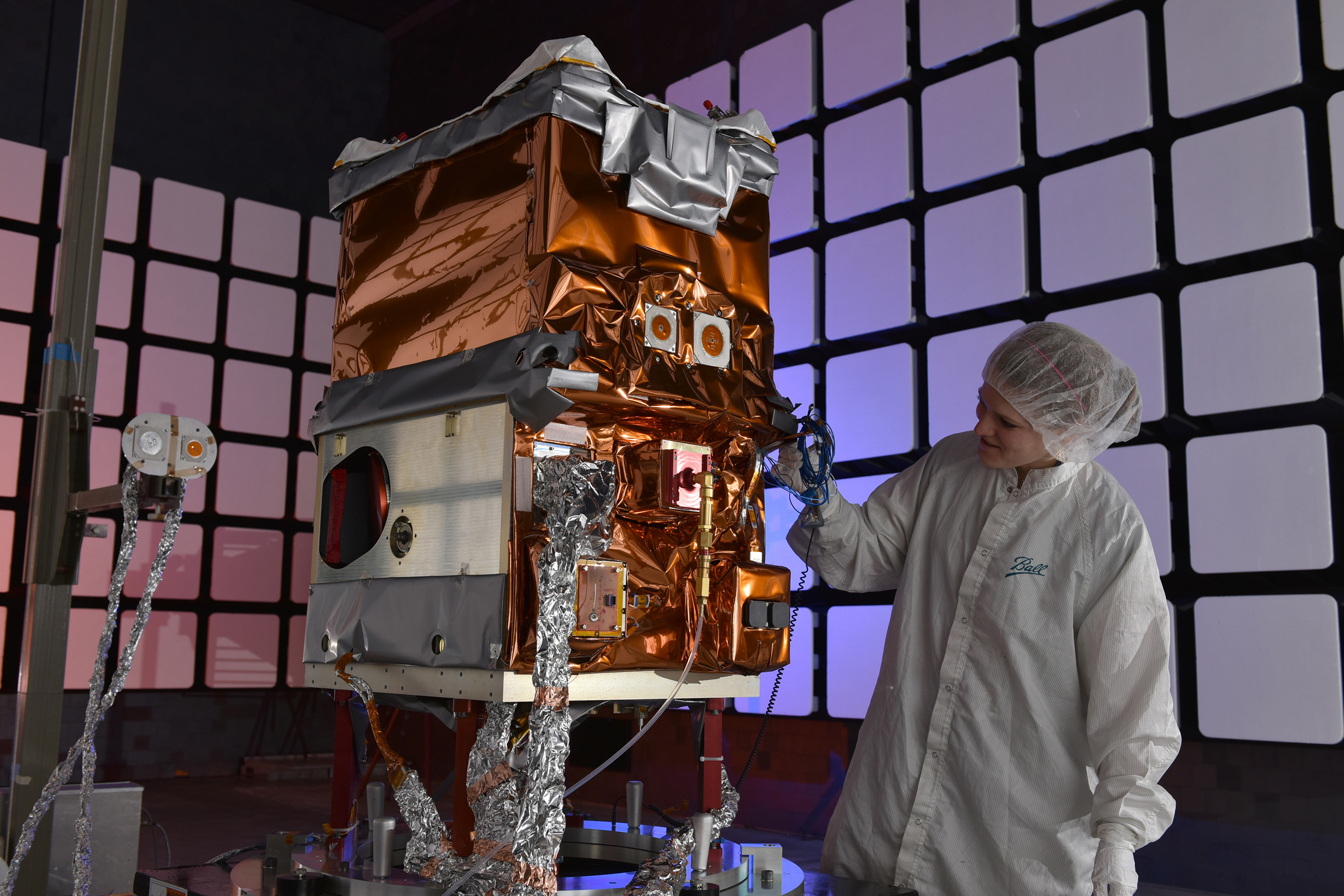 NASA’s Green Propellant Infusion Mission small satellite, built by Ball Aerospace, underwent environmental testing at Ball’s Boulder facility