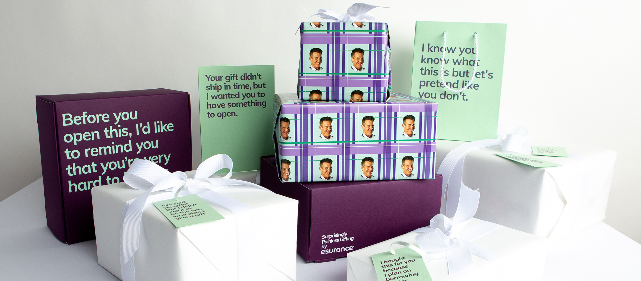 Esurance Makes Holidays Surprisingly Painless with Dennis Quaid Wrapping Paper