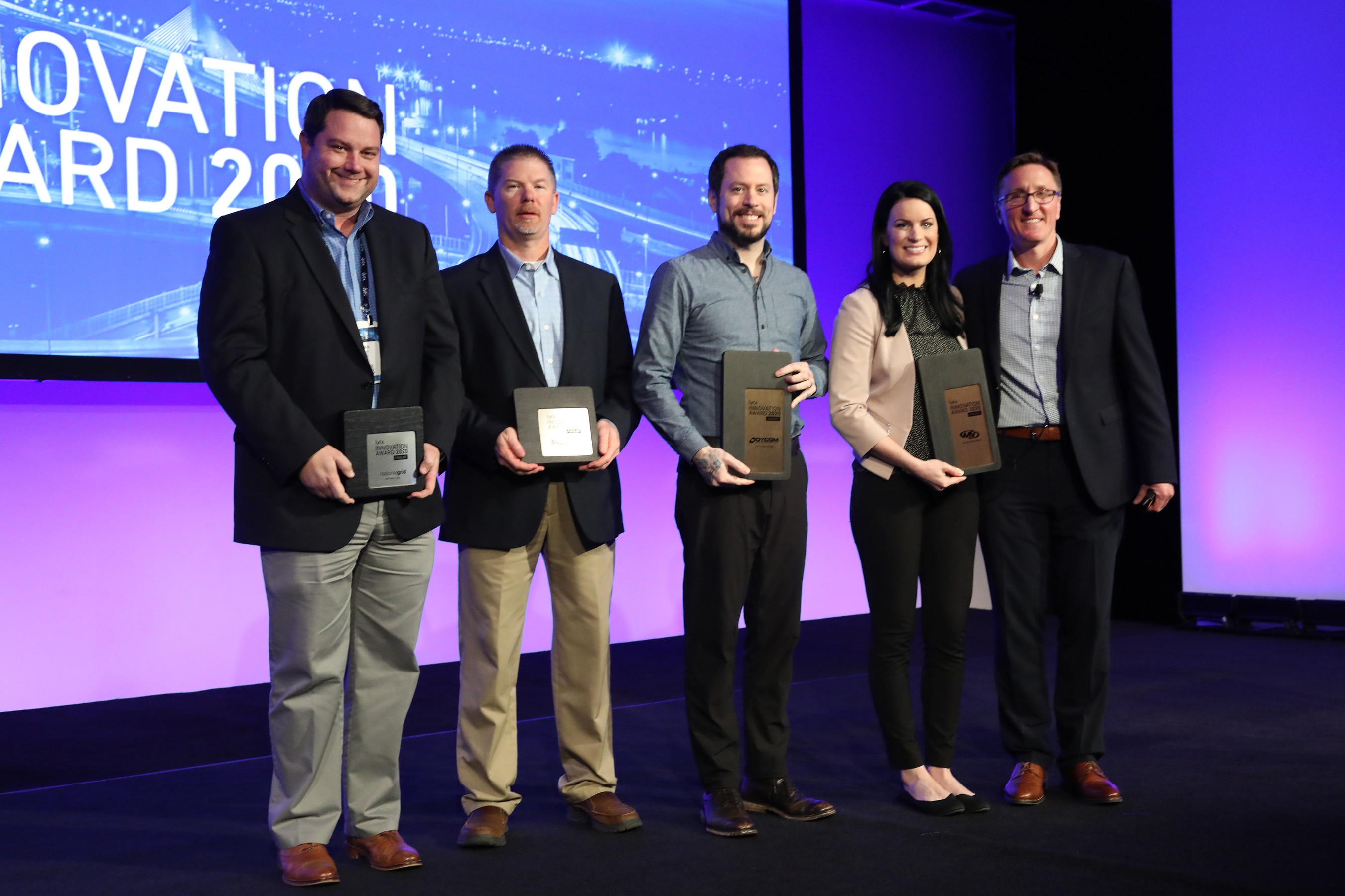 Recipients of the Inaugural 2020 Lytx Innovation Awards Acknowledged for Outstanding Achievements in Advancing Employee Safety While Driving Continuous Improvement in Their Operations L-R Mike Cooley, Lytx enterprise sales manager, accepting on behalf of Samantha Murray, from award finalist National Grid. Jerry Sigmon, Chief Operating Officer from award finalist Cargo Transporters Matt Lovato, Senior Manager, Safety, from award co-winner Dycom Industries Stephanie Weber, Vice President of Safety Operations from award co-winner MV Transportation David Riordan, Lytx EVP and Chief Client Officer
