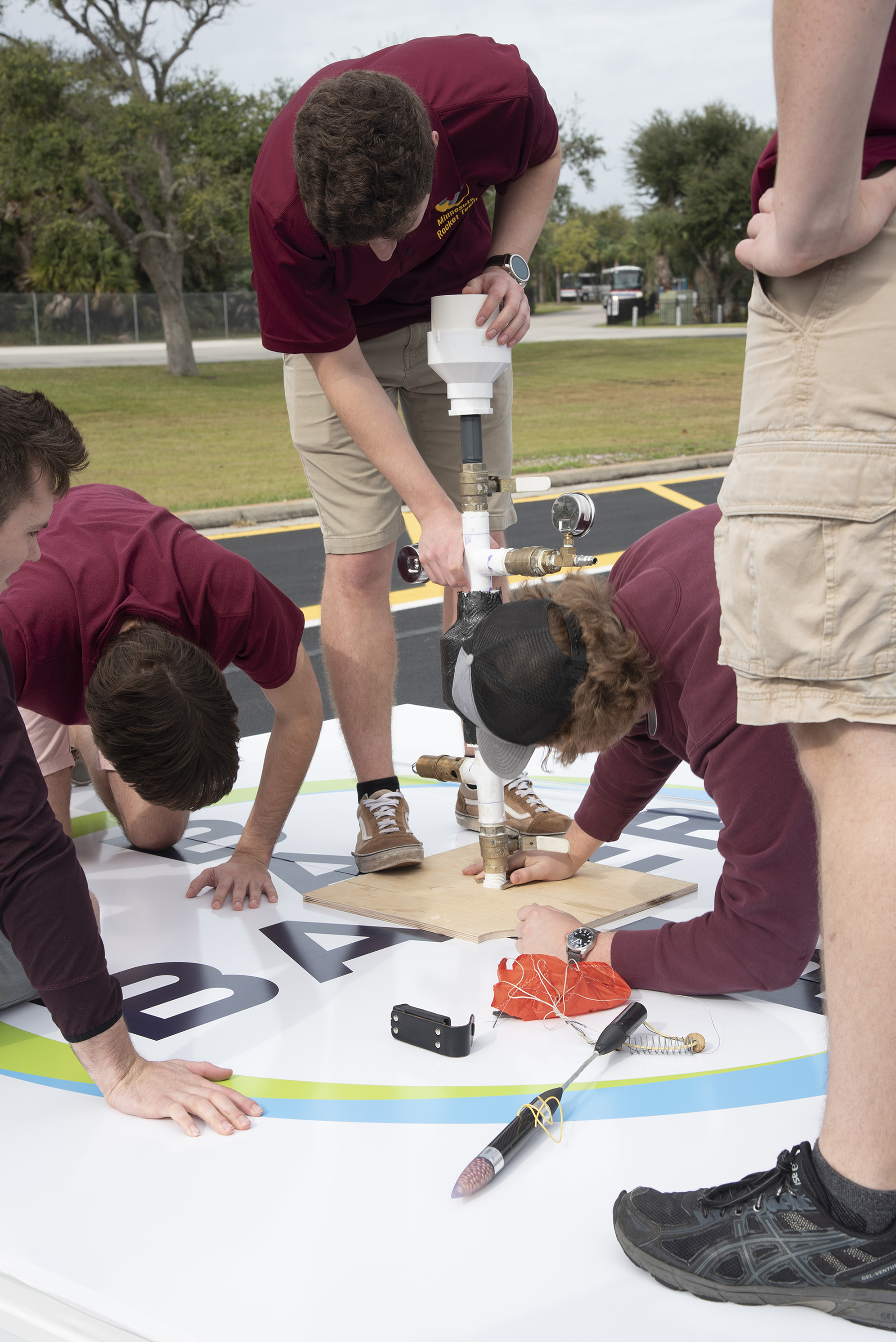 The team from the University of Minnesota prepares to launch their rocket at the 2019 Alka-Rocket Challenge on Thursday.
