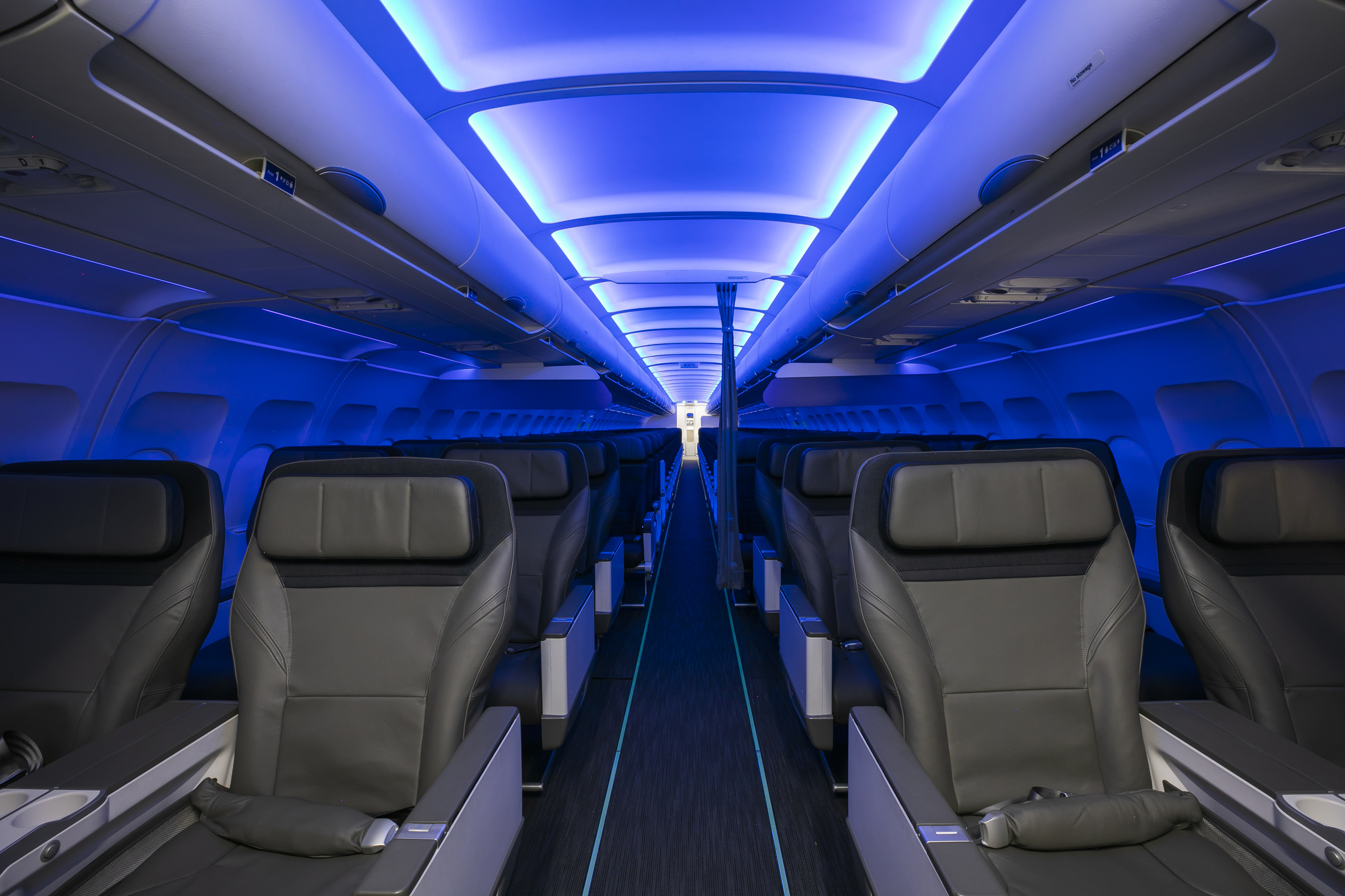 Ambient mood lighting with calming blue hues complements the human body’s natural circadian rhythm, promoting rest or productivity depending on the time of day. The curated onboard music program has a cool West Coast vibe that balances the relaxing and modern ambiance.