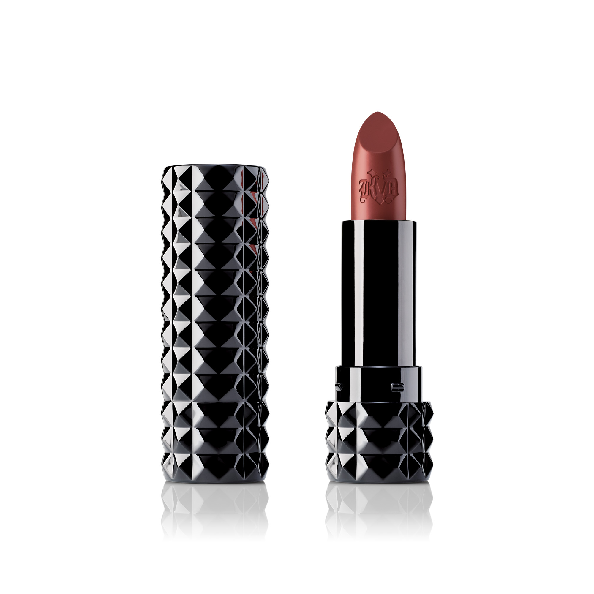 Kat Von D Beauty’s creamy, unbelievably pigmented, Studded Kiss Crème in Lolita (satin-matte chestnut rose) is featured in the 2019 Sephora Birthday Gift mini-set. Full size shown.