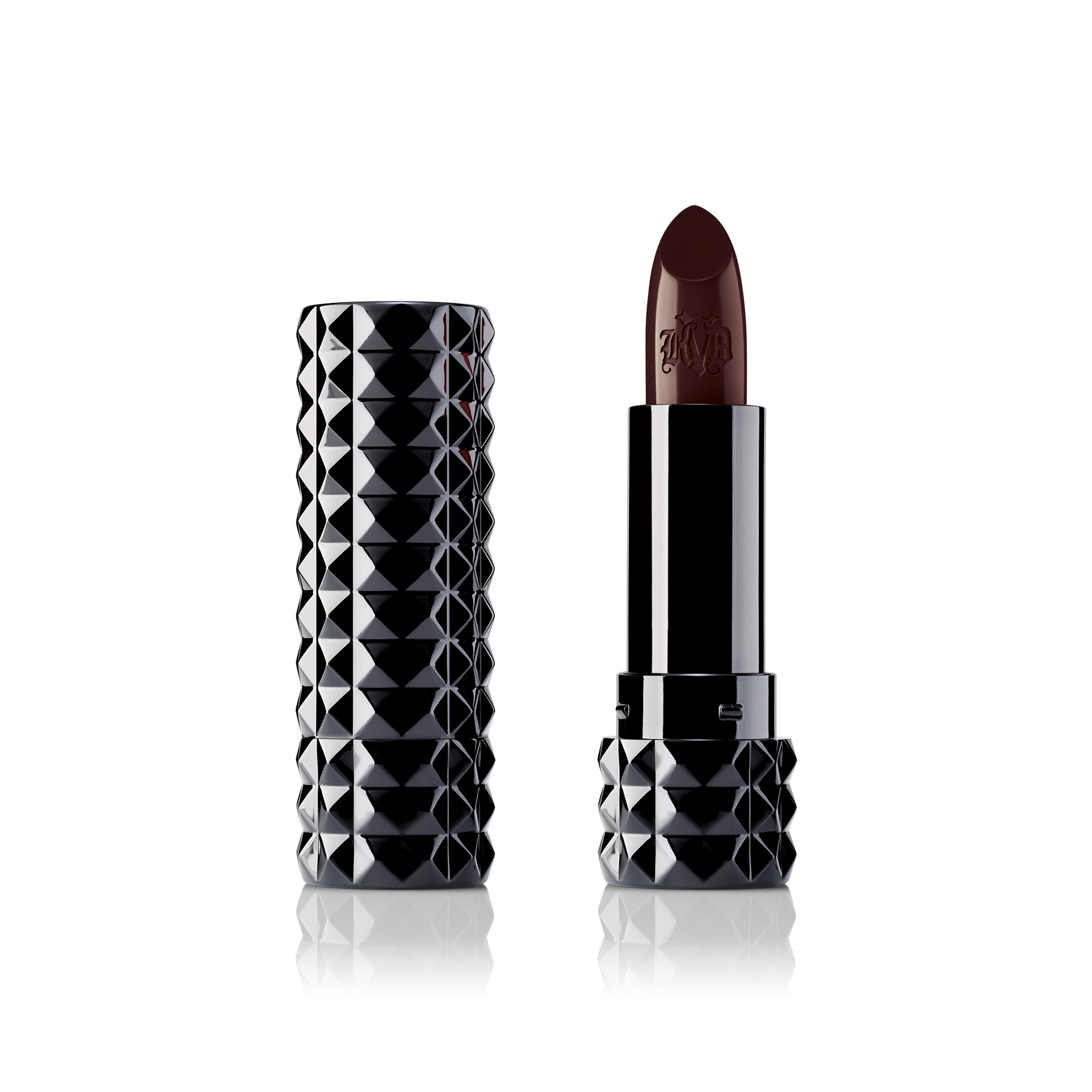 Kat Von D Beauty’s creamy, unbelievably pigmented, Studded Kiss Crème in Vampira (satin-matte deep reddish burgundy) is featured in the 2019 Sephora Birthday Gift mini-set. Full size shown.