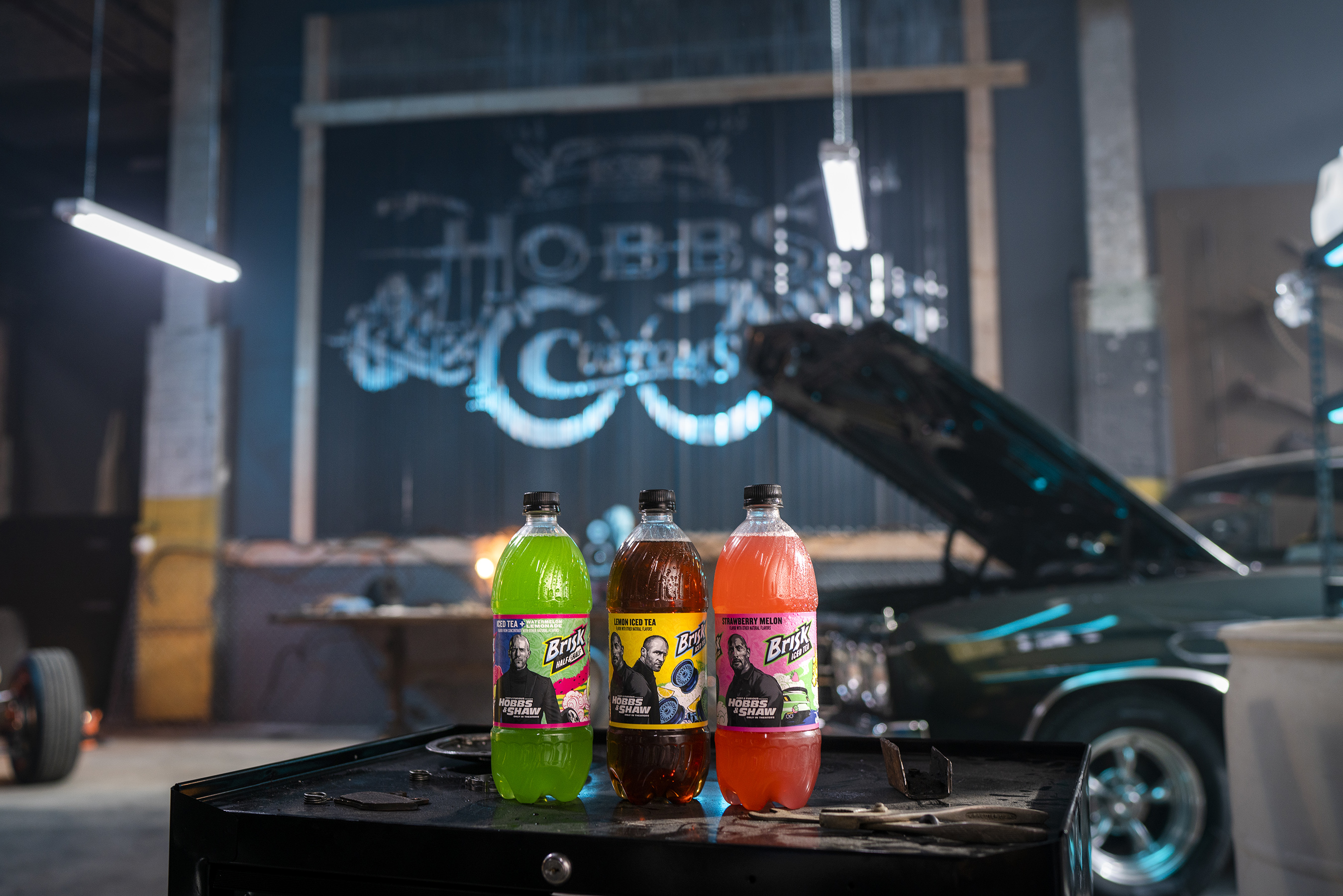 New custom-designed Brisk Iced Tea labels on set of “How Do You Open A Can of Whup Ass?”
