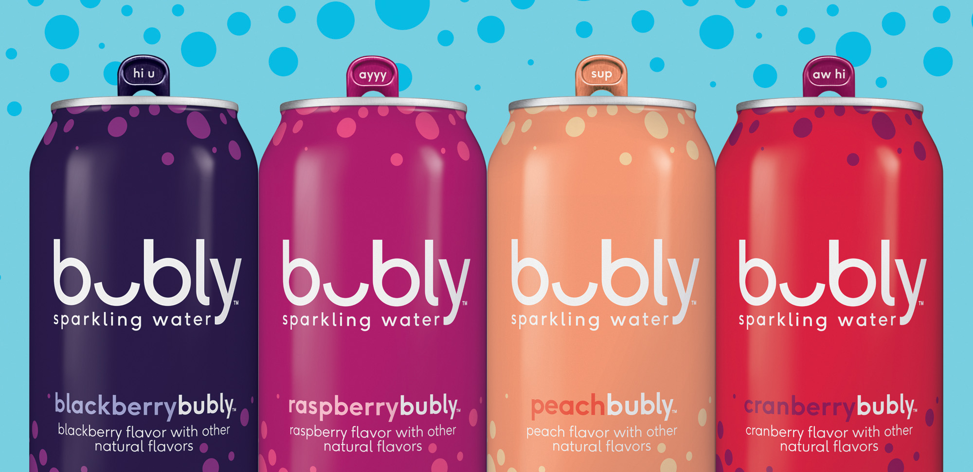 bubly sparkling water debuts four new flavors: blackberrybubly, raspberrybubly, peachbubly, cranberrybubly