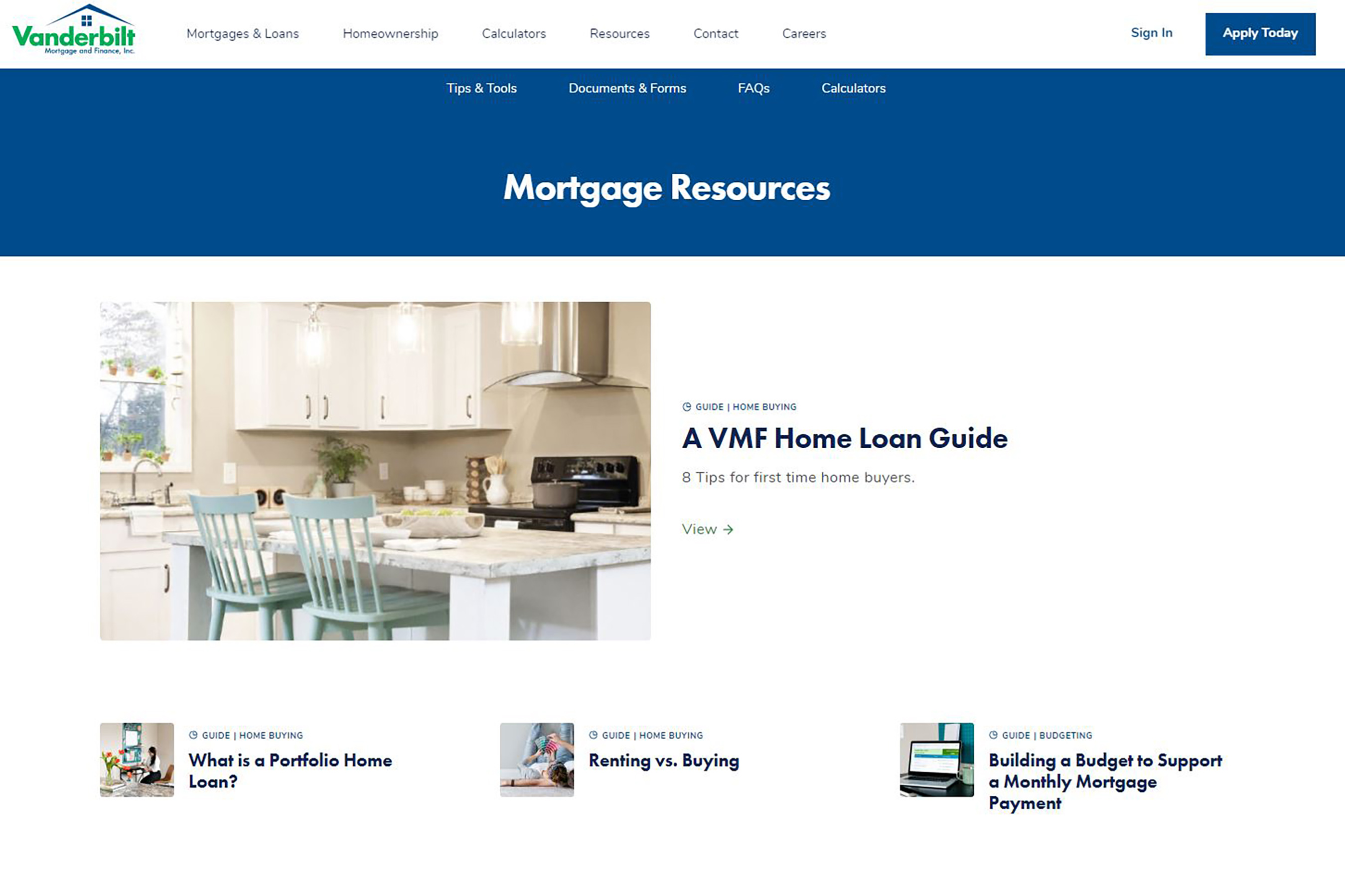 Mortgage Resources webpage