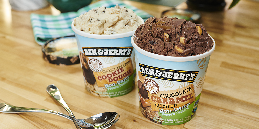 Ben & Jerry’s now has 11 Non-Dairy flavors, including new Chocolate Chip Cookie Dough and Chocolate Caramel Cluster.