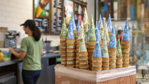 A box of cones for Free Cone Day at Ben & Jerry's.