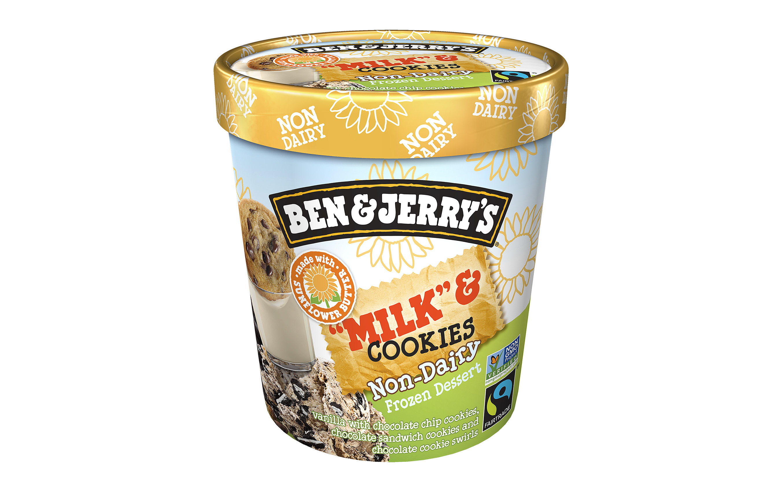 Ben & Jerry’s launches sunflower butter based “Milk” & Cookies, a vanilla non-dairy frozen dessert with chocolate chip cookies, chocolate sandwich cookies and chocolate cookie swirls.