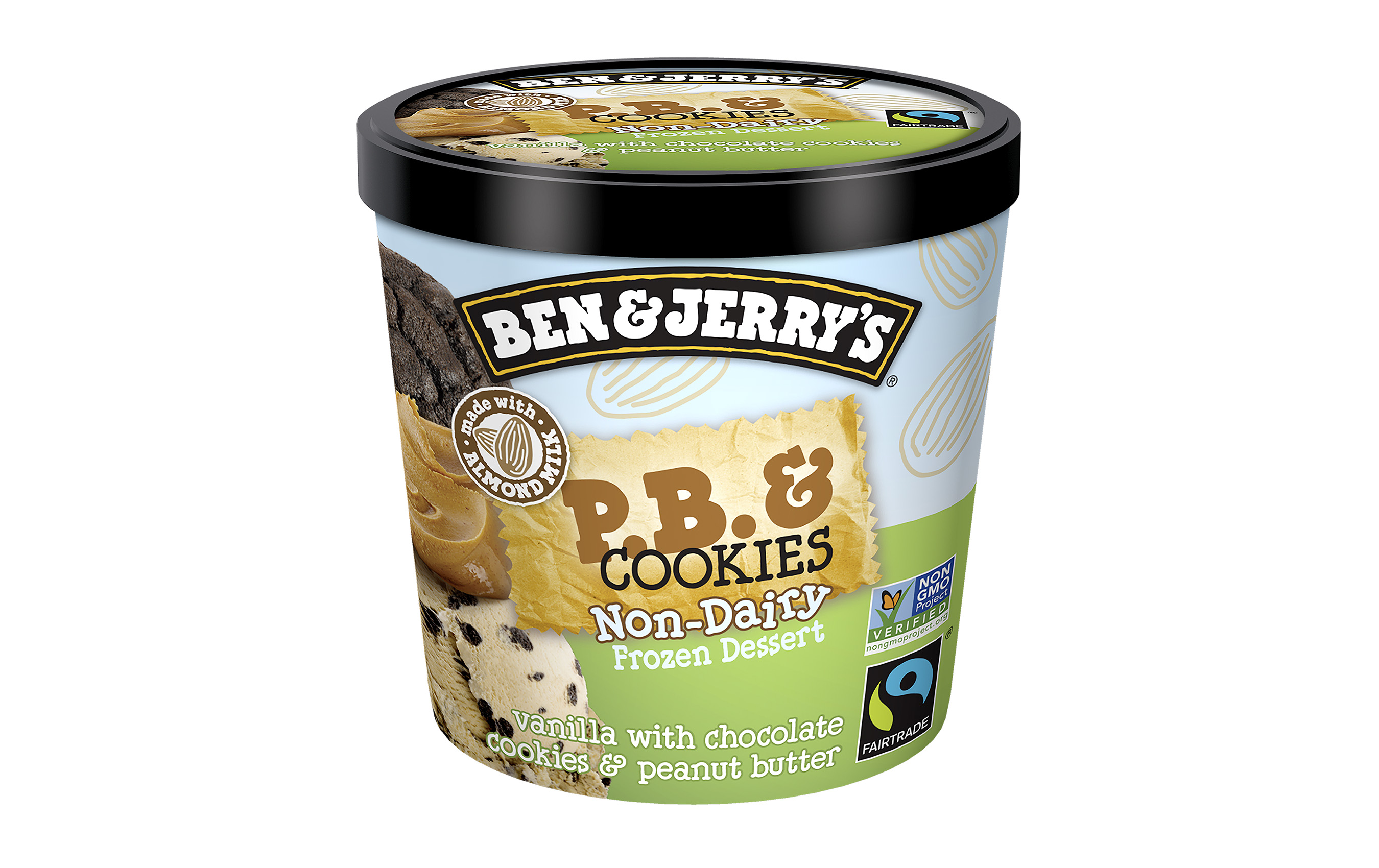 Ben & Jerry’s P.B. & Cookies Mini Cup features vanilla non-dairy frozen dessert with chocolate cookies & peanut butter in a portion control cup that’s great on the go.
