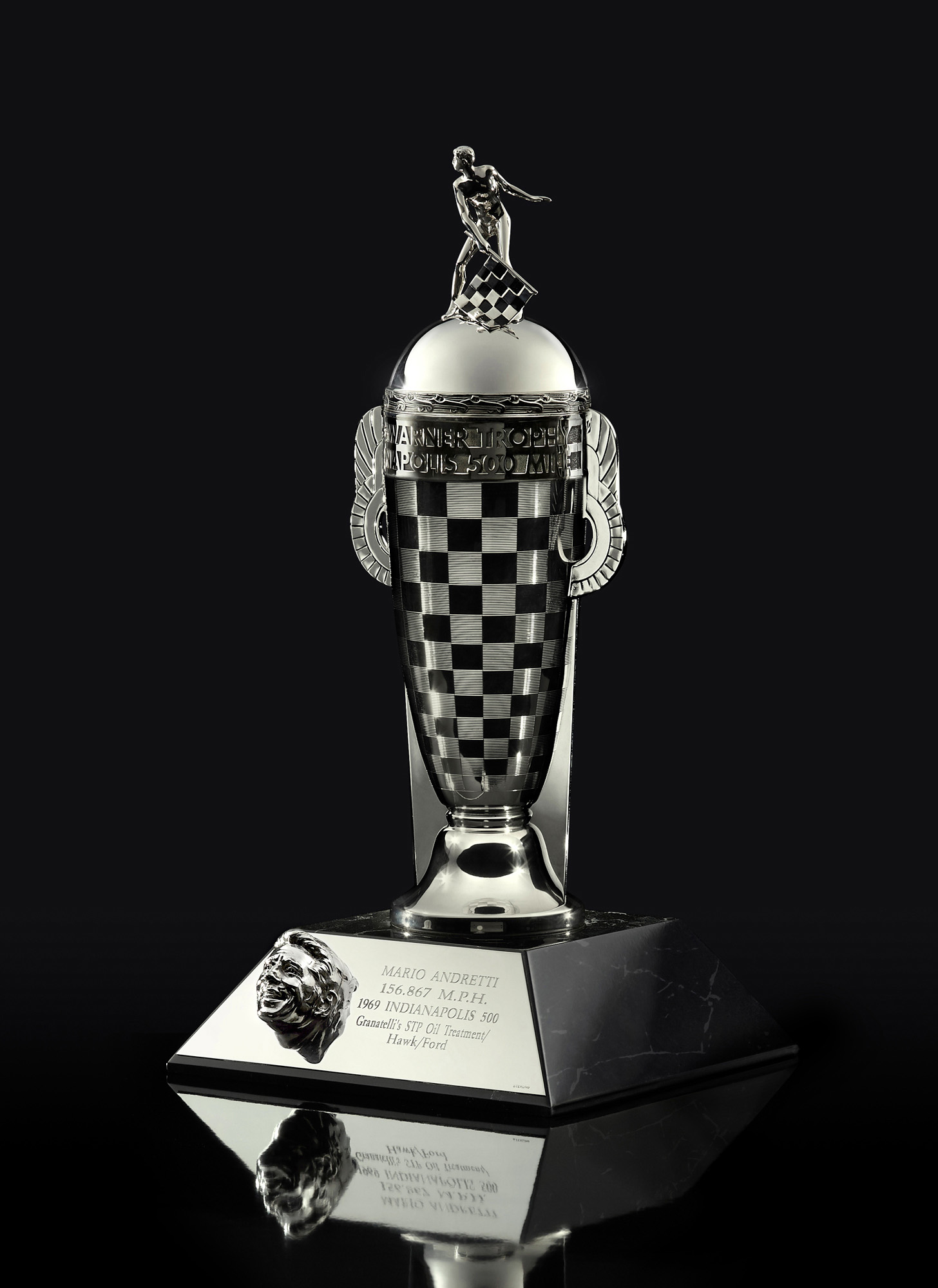 Mario Andretti’s Championship Driver’s Trophy (Baby Borg), a gift from BorgWarner in celebration of the 50th anniversary of his Indianapolis 500 win