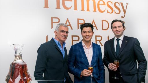 Artist Arik Levy, actor Henry Golding – announced as Hennessy’s first official Prestige & Rare Cognac Collection Ambassador, and 8th generation family member, Roch Hennessy, attend “Future of Tradition” event in New York City on June 13, 2019. The intimate evening also served as the unveiling of a new Paradis Imperial crystal decanter, designed by Levy, and an inspired trunk by Louis Vuitton.