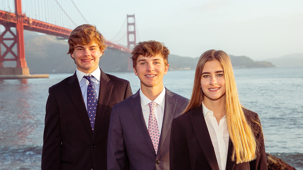 National Students of the Year winners, Team NewGen co-candidates Charlie Farrell, Isabelle Ashely and William Ashley of Branson High School in Ross, CA. photo credit: Anne Gamrin Pantelick