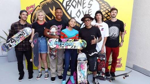Navia Robinson partners with the California Milk Processor Board to celebrate its official @BonesLoveMilk Skate Team at the opening of Shredquarters in Huntington Beach, Calif. on Wednesday, July 24. Bones Love Milk is a new initiative dedicated to educating youth on the real benefits of milk as nature’s energy drink. (Photo by Matt Sayles/Invision for CMPB/AP Images)
