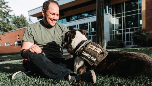 Ethan, a Navy veteran with his service dog Finnegan. Ethan was a member of ARF’s Pets and Vets graduating class in 2018. ARF has once again partnered with Purina Dog Chow for its second annual “Service Dog Salute” campaign to raise awareness on how military veterans suffering from PTSD and their families benefit from having a service dog.