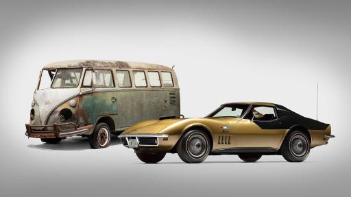 Volkswagen Deluxe Station Wagon and Chevrolet Corvette. Photo credit: Historic Vehicle Association