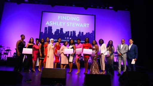 2019 Finding Ashley Stewart Scholarship winners with Sekou Kaalund, head of JPMorgan Chase & Co. Advancing Black Pathways and James Rhee, Chairman and CEO of Ashley Stewart