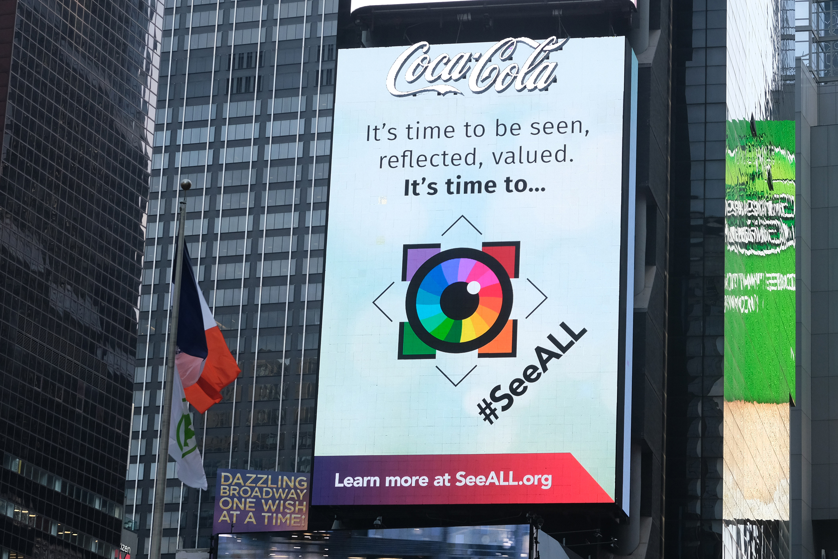 The Association of National Advertisers' (ANA) Alliance for Inclusive and MultiCultural Marketing (AIMM) launches #SeeALL campaign promoting greater diversity and cultural inclusion in brand advertising with a billboard takeover in NYC's Times Square on Monday, Sept. 23, 2019. Photo Credit: AP Images for Alliance for Inclusive and Multicultural Marketing (AIMM)