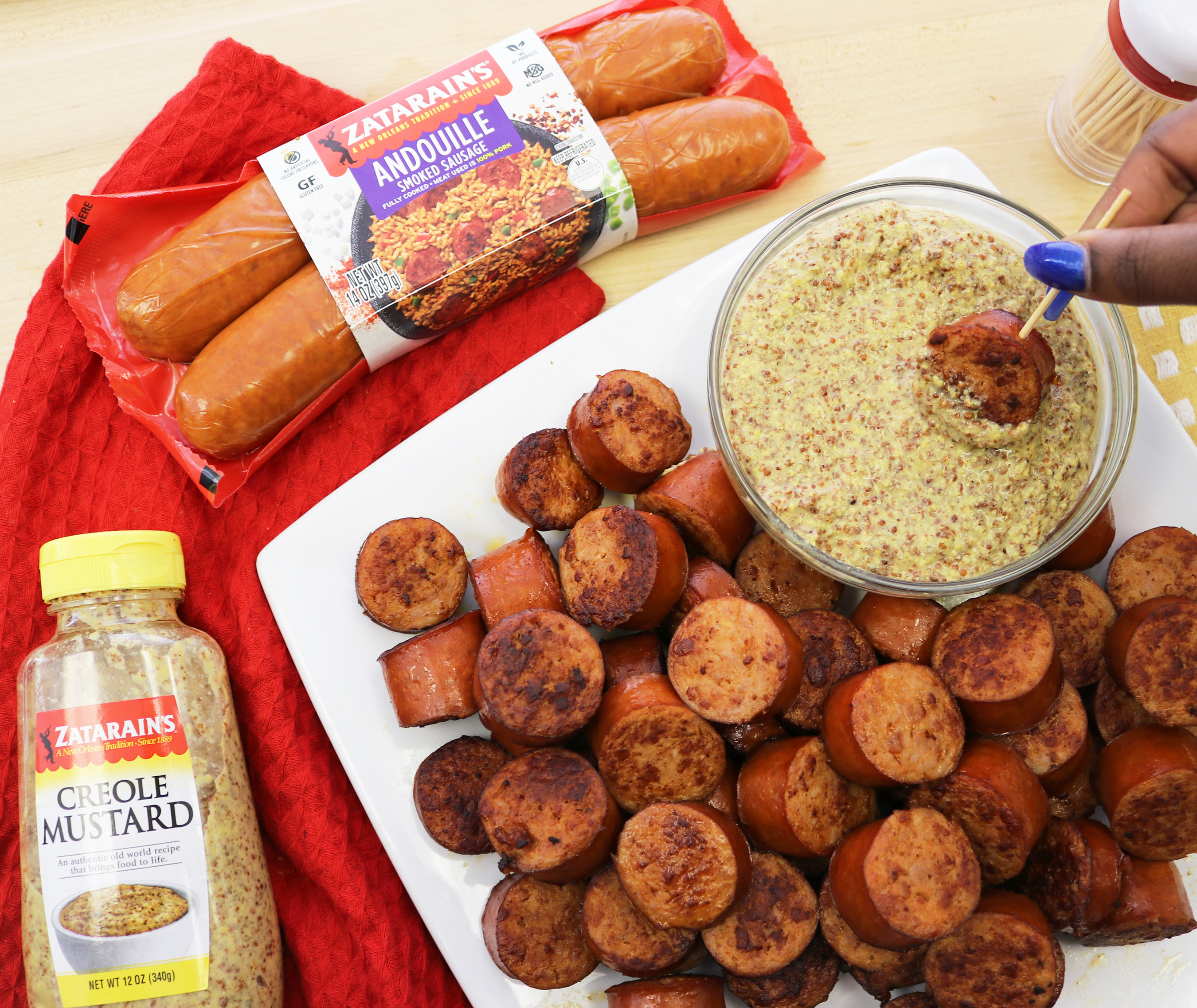 Zatarain's Sausage and Creole Mustard ? a quick and easy crowd pleaser for the big game