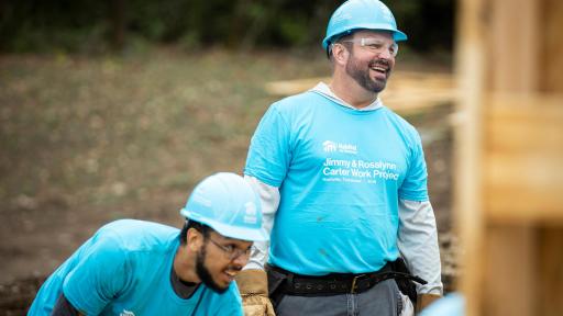 Country music superstar and Habitat Humanitarian Garth Brooks works alongside other volunteers at the 36th Habitat for Humanity Jimmy & Rosalynn Carter Work Project in Nashville on Monday, Oct. 7.