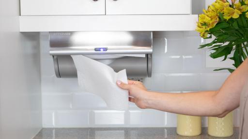 The Innovia® Paper Towel Dispenser is compatible with most household paper towel brands, such as Brawny®, Sparkle® or whatever your favorite brand may be.