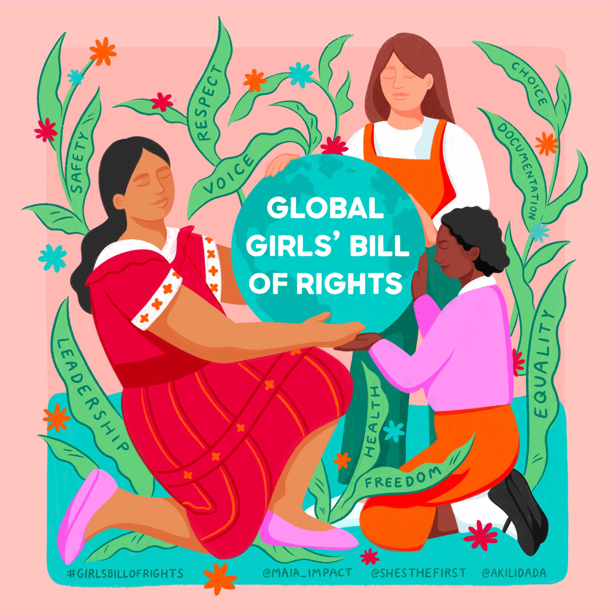 1,000+ girls all over the world have submitted their most important rights for the #GirlsBillofRights in advance of this year’s International Day of the Girl. (Illustrator: Louisa Cannell)