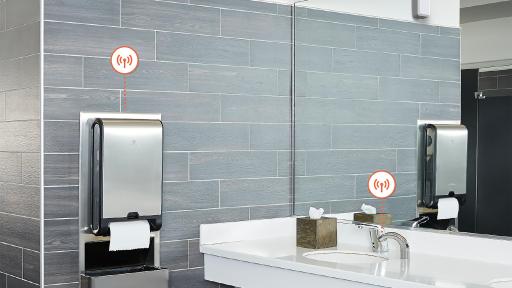 The KOLO™ Smart Monitoring System is a wireless communication platform that sends alerts from IoT-enabled restroom fixtures like paper towel and tissue dispensers to custodians on a mobile device.