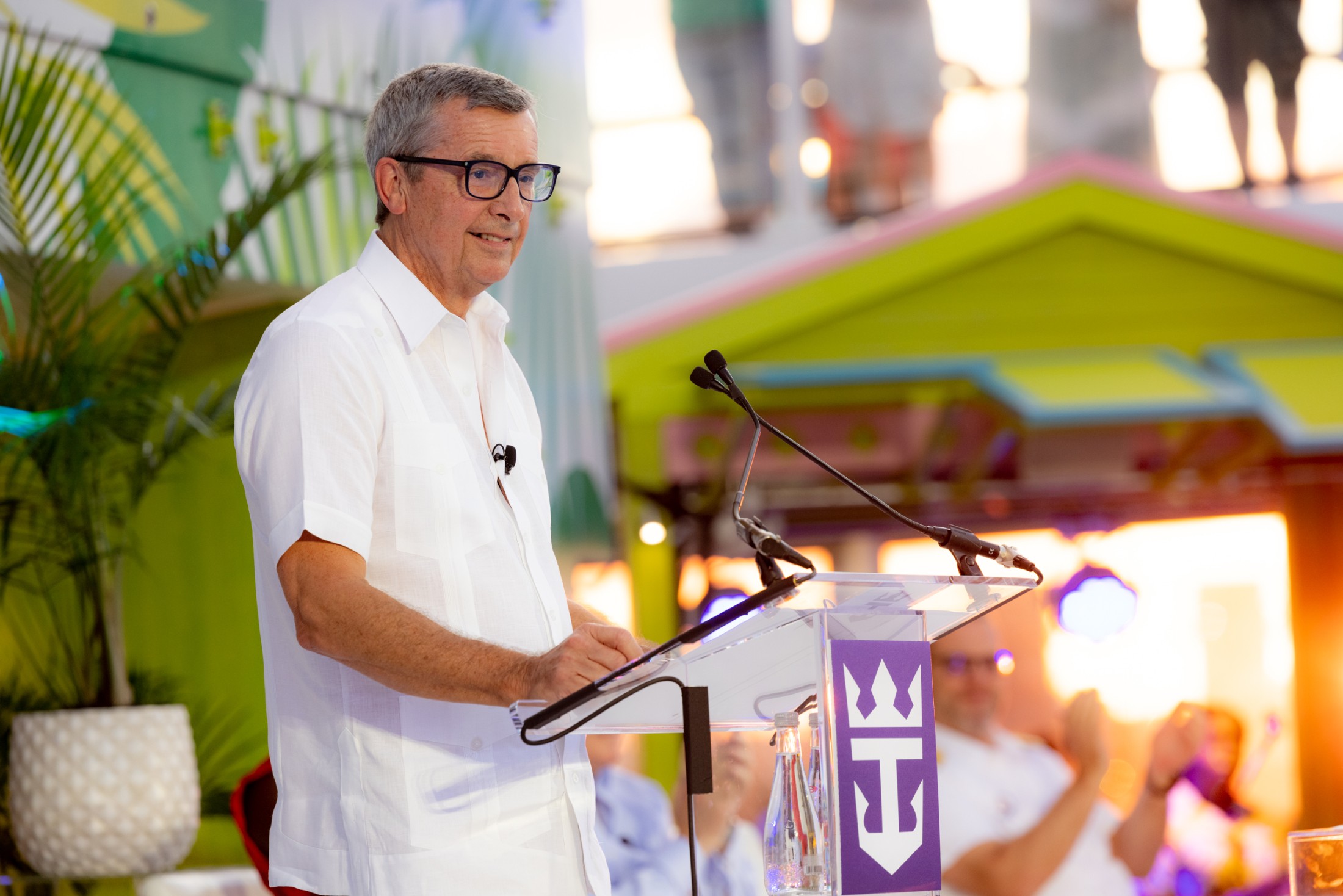 Royal Caribbean International’s President and CEO, Michael Bayley, speaks at the cruise line’s Caribbean-inspired naming ceremony for new, game-changing ship Odyssey of the Seas. The celebratory occasion took place at Port Everglades in Fort Lauderdale, Florida on Saturday, Nov. 13.