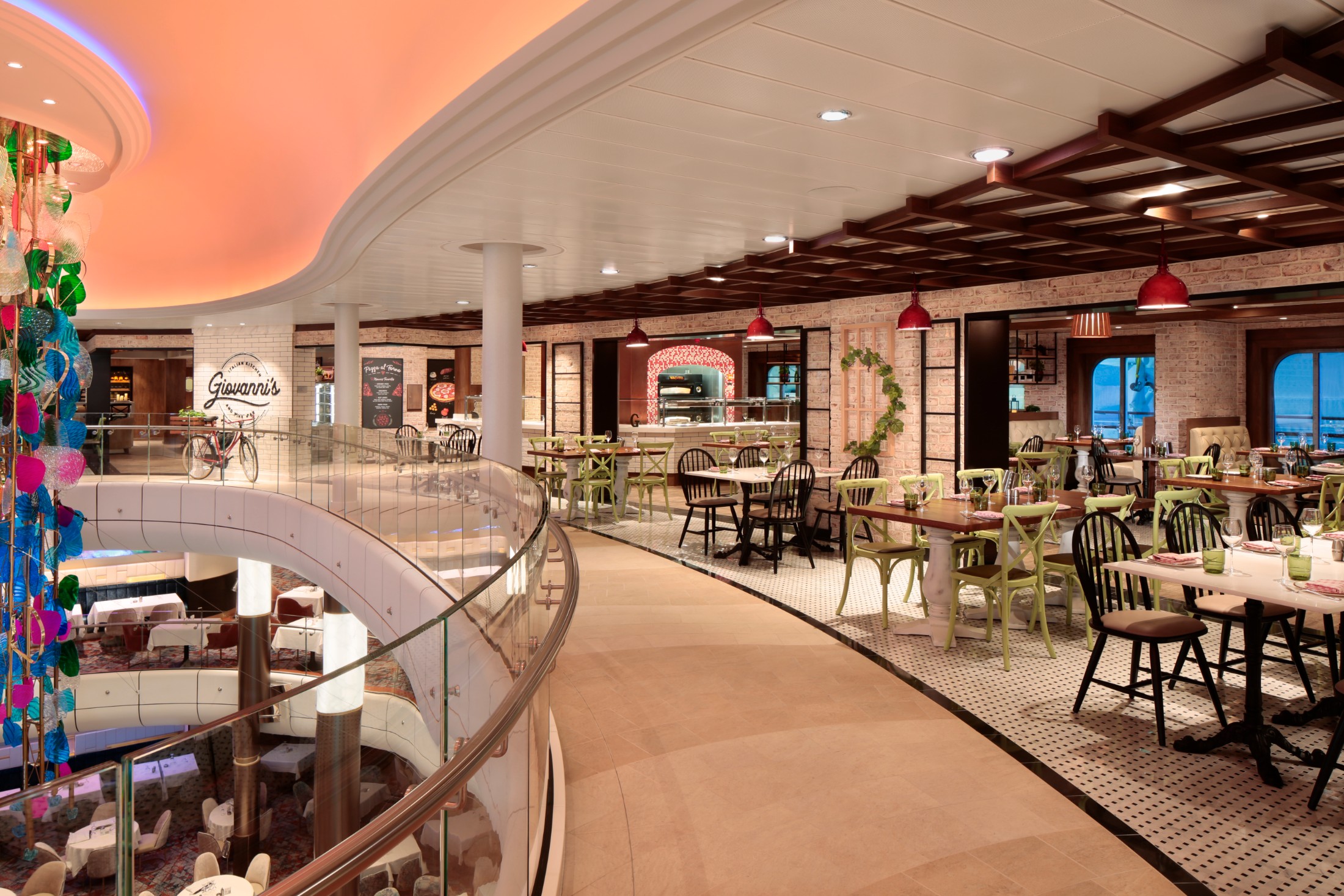 Giovanni’s Italian Kitchen & Wine Bar debuts on board Odyssey of the Seas. The authentic, family-style dining experience serves up a menu of favorites – like an array of handcrafted pizzas, charcuterie boards and pastas – as many as 50 wines by the glass and classic Italian cocktails with a twist, including a negroni and aperol spritz.