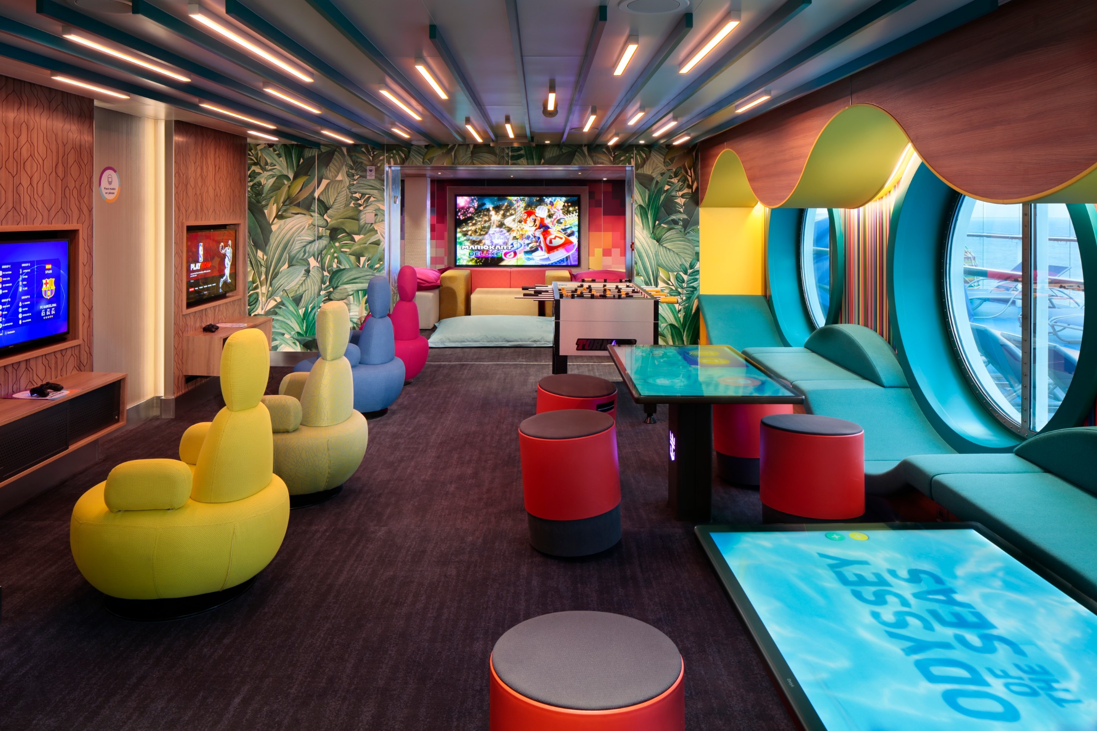Teens sailing on Odyssey of the Seas can enjoy dedicated spaces to hang out without adults cramping their style. Social180 offers the latest in music, games and movies as well as an outdoor deck called The Patio.