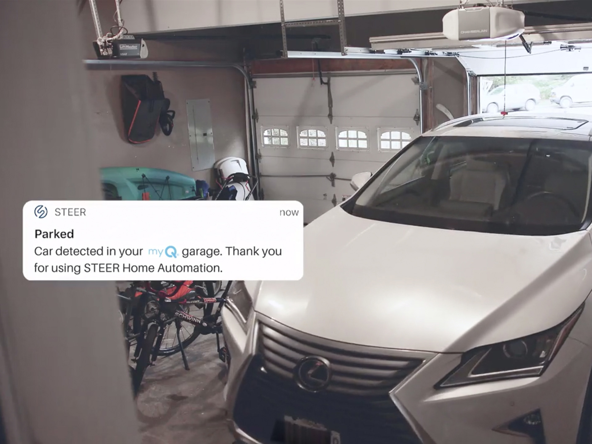 Through integrated myQ Auto technology and the myQ Intelligent Door Statetm, the STEER app is able to share real-time garage door status data for driverless cars.