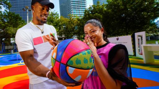 Jimmy Butler and D'Ana of COVL join Crown Royal Regal Apple to give back to the Miami community with The Royal Court at Miami Art Week (Photo by Jack Dempsey for Crown Royal)