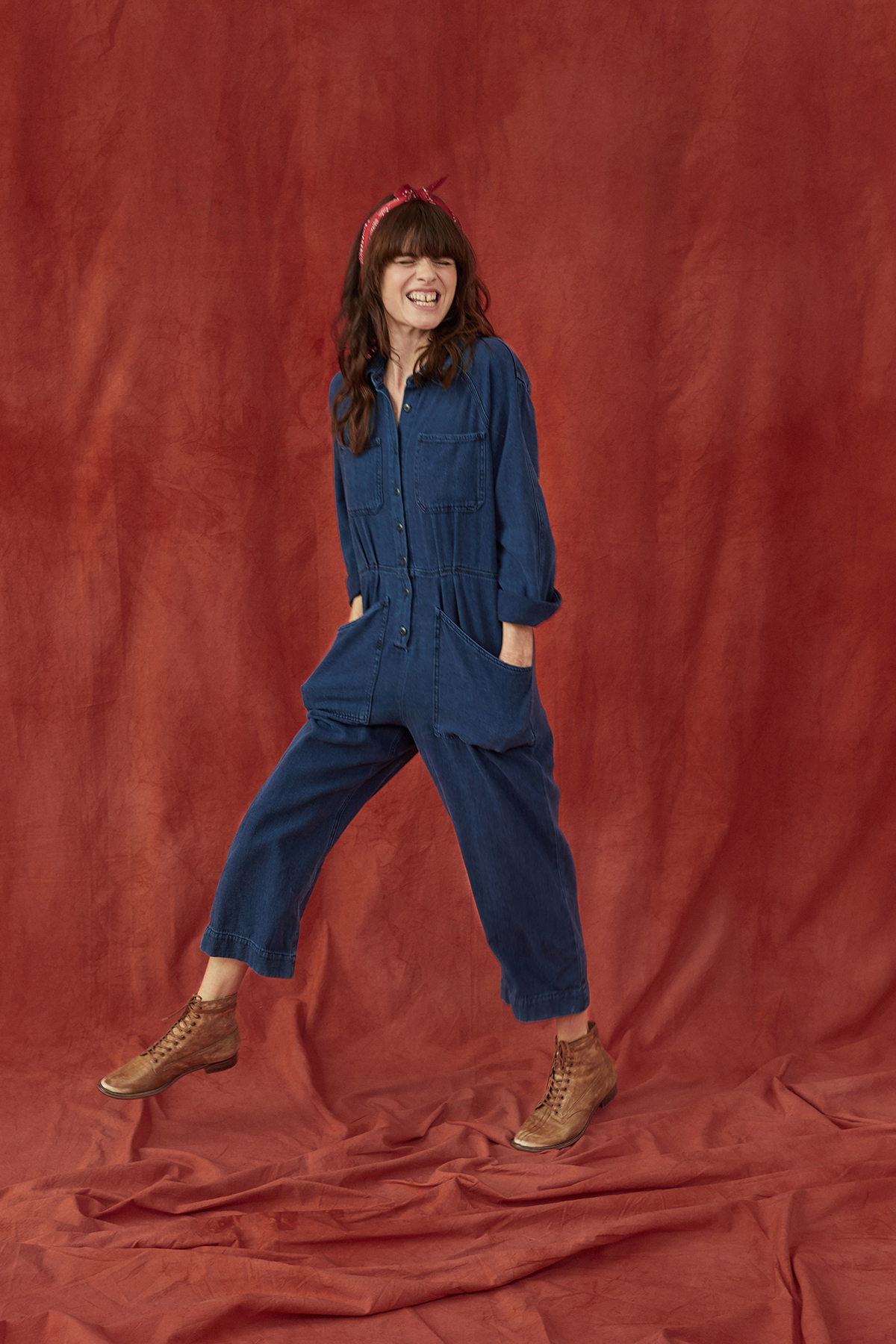 THE GREAT. x Cotton ‘The Rosie Jumpsuit.’ This timeless silhouette honors the fearless women who do great things and create history. It was inspired by the iconic cotton workwear that was as resilient as Rosie herself. You too can be a modern day Rosie. Photo Credit: Courtesy of THE GREAT. (Photography by Morgan Pansing)