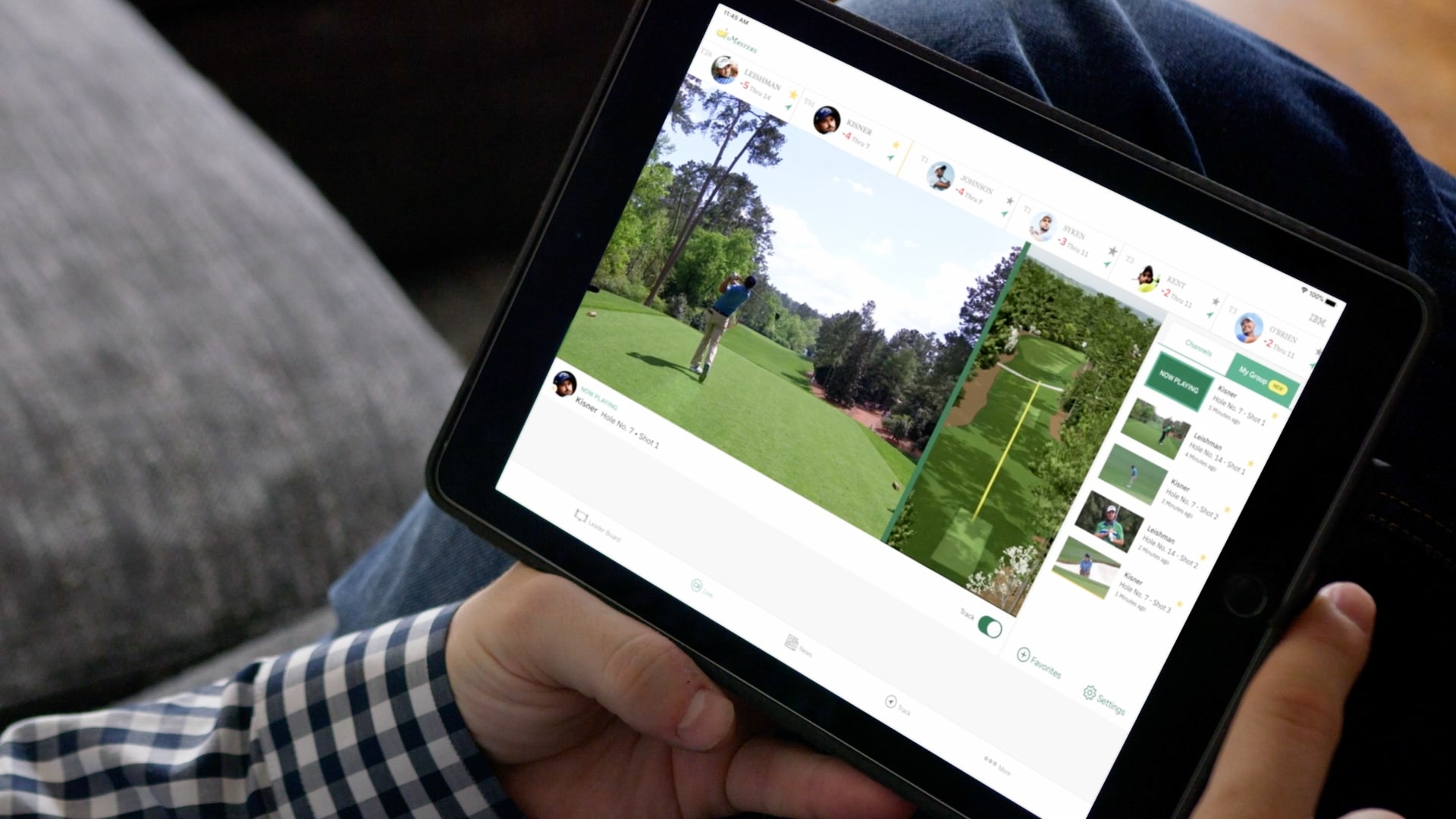The new IBM-powered My Group feature is available in the Masters app, shown here on a tablet, or on Masters.com.