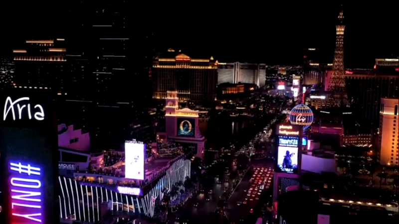 Las Vegas’ new slogan takes over as #ONLYVEGAS is displayed on resort marquees.