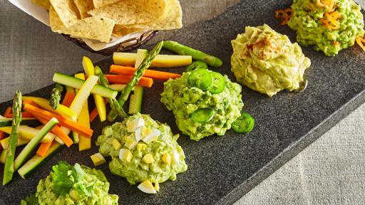 Five different types of guacamole.
