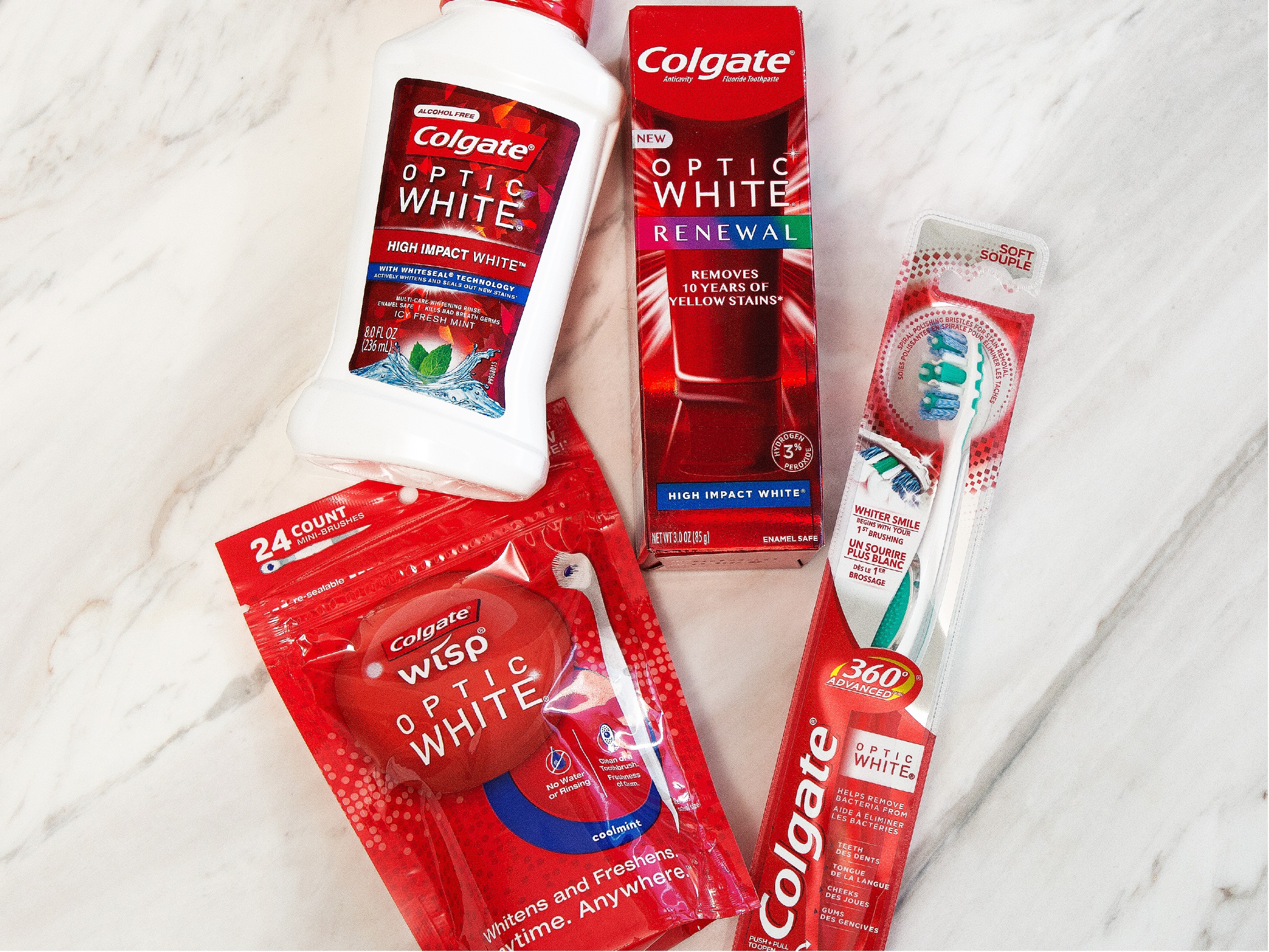 With unprecedented whitening power, NEW Colgate® Optic White® Renewal toothpaste removes 10 years of yellow stains when brushing twice daily for 4 weeks.