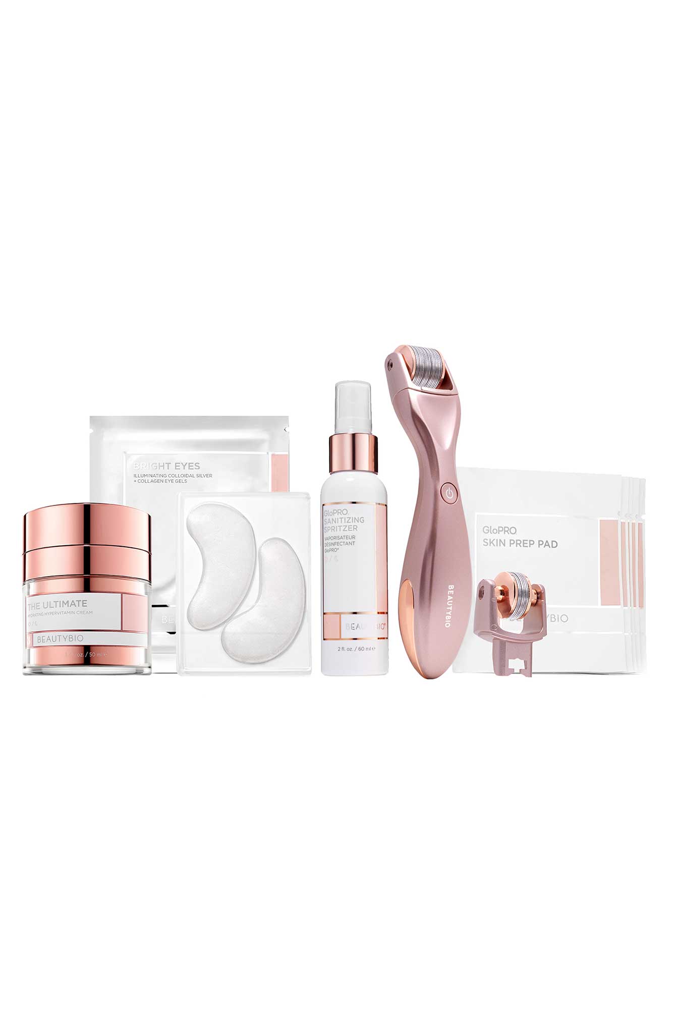 BeautyBio GloPro Complete Set: This set is your one-stop shop for a complete regimen of self-care at home. It includes the Glo Pro, one of the hottest selling tools, as well as eye patches and a full-size face cream, The Ultimate!