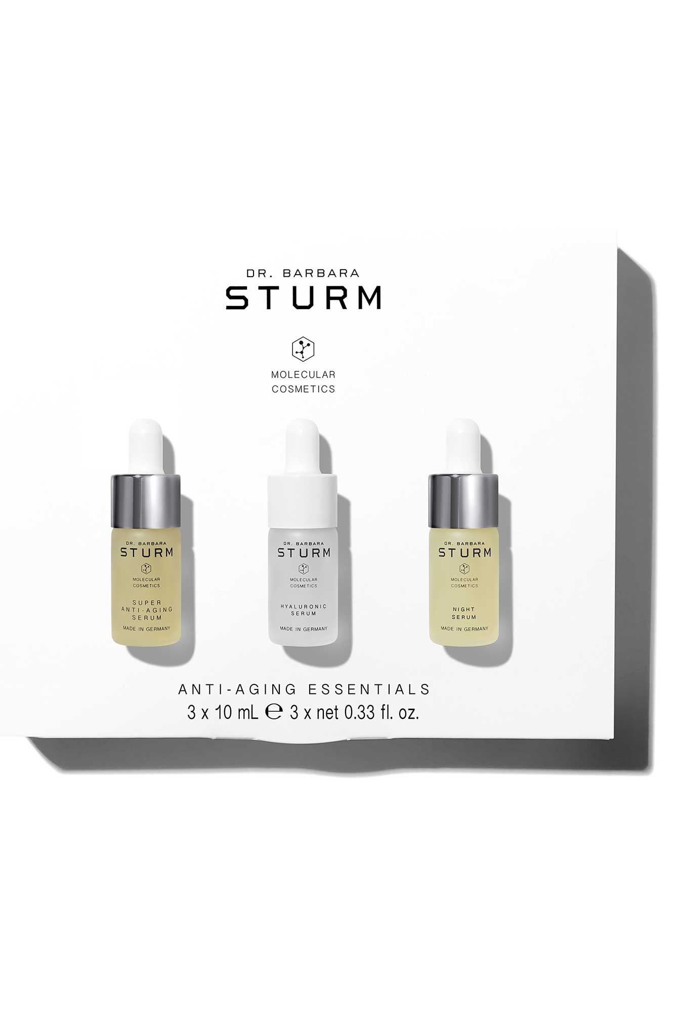 Dr. Barbara Sturm Anti-Aging Essentials: We may not all be so lucky to get the famous “vampire facial” from Dr. Sturm, but we can still get the Sturm glow! The night serum regenerates, smooths, and by mixing in the super anti-aging serum with the hyaluronic serum, ensures skin looks its best.