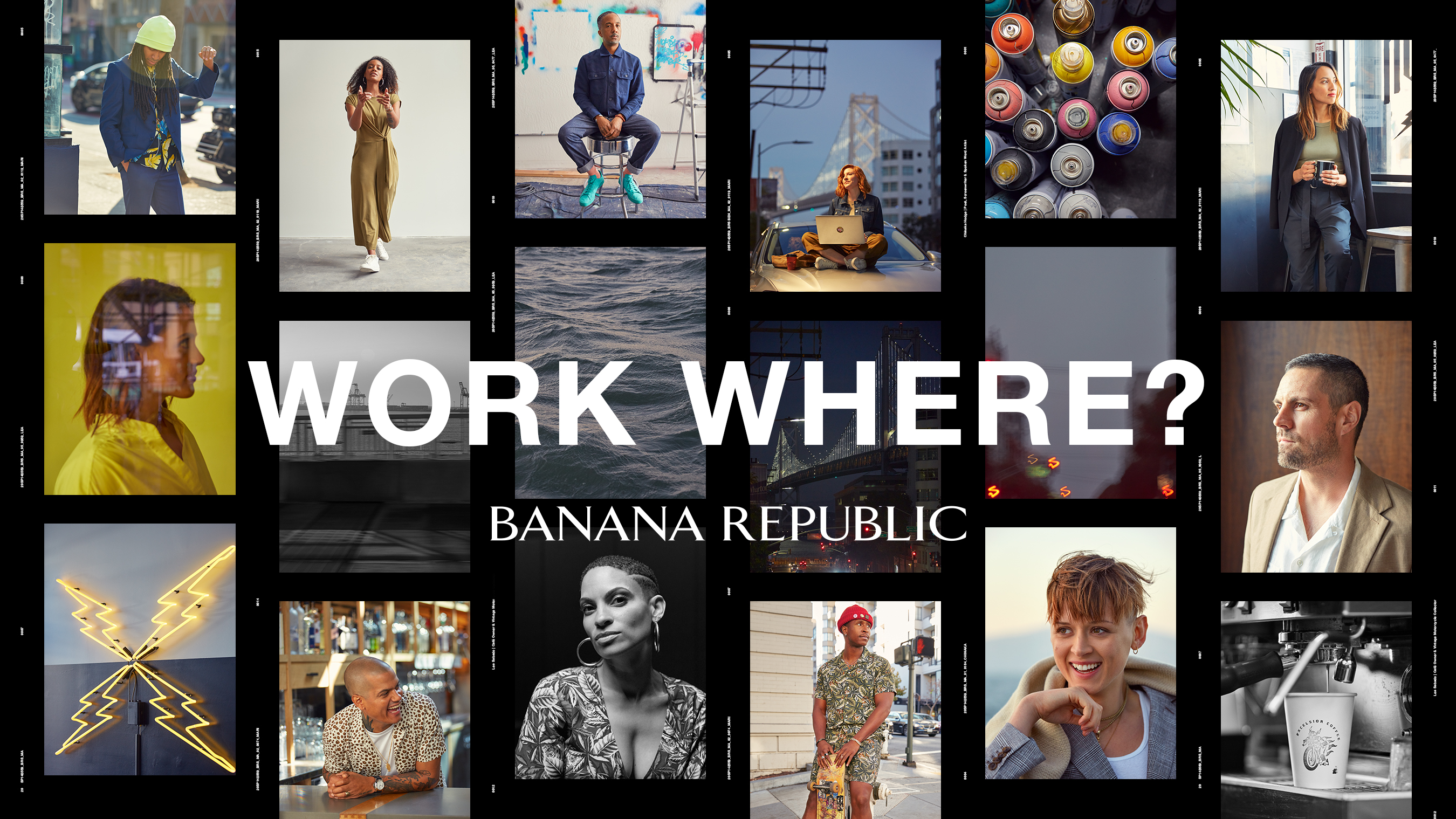 This March, Banana Republic celebrates WORK WHERE? ? a campaign of unconventional work ? challenging the traditional concept of where, how and why we work, and what we wear to do it.