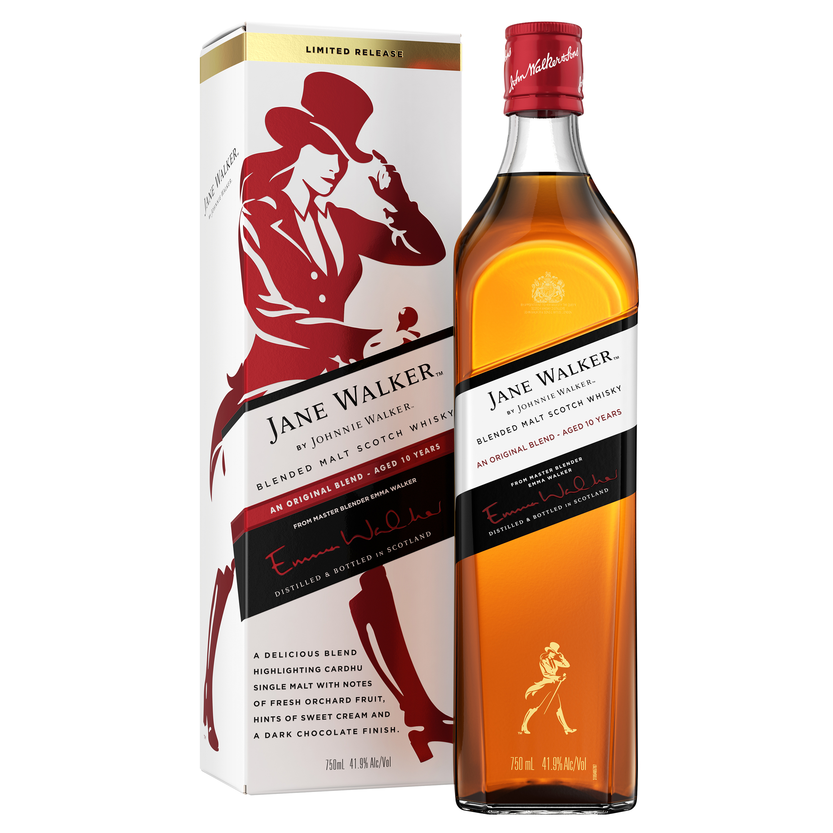 The new Jane Walker by Johnnie Walker from Master Blender Emma Walker is a Blended Malt Scotch Whisky aged ten years.