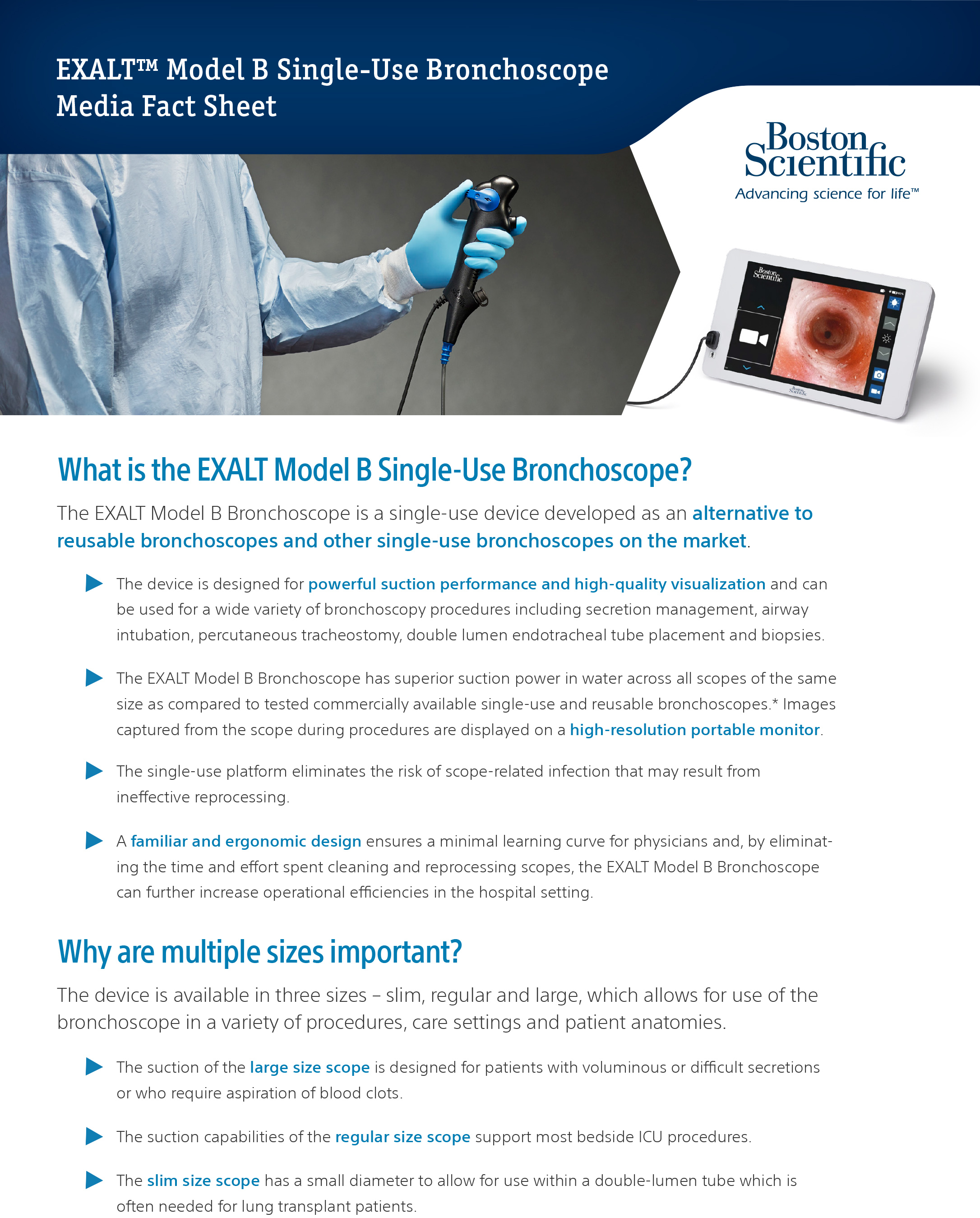 EXALT™ Model B Single-Use Bronchoscope Fact Sheet