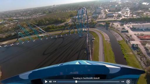 Virtual visitors can now soar down a 200-ft. roller coaster drop aboard Mako at SeaWorld Orlando, pictured here, just one of many virtual thrills available.