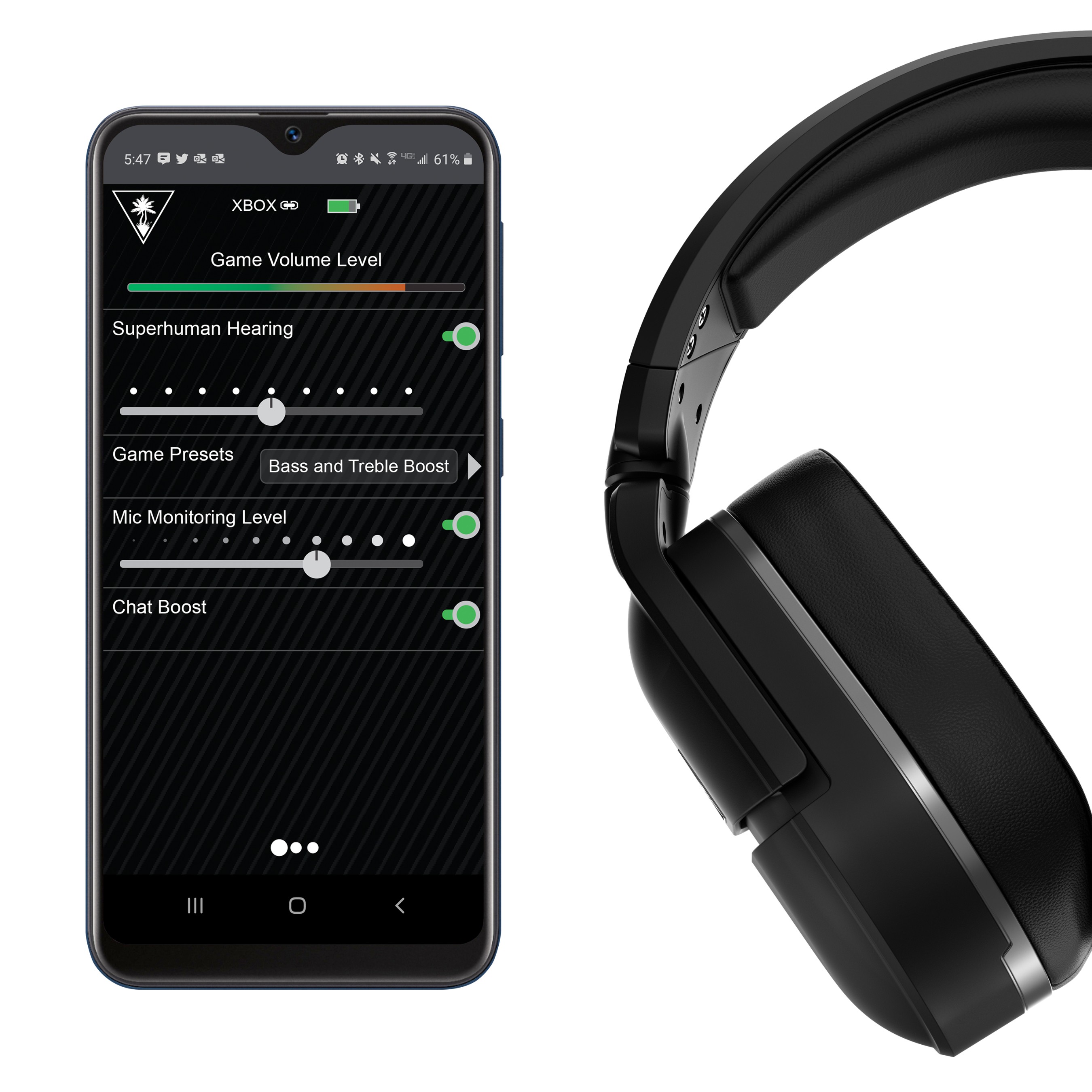 Listen to music or take calls while gaming, and connect to the mobile app via Bluetooth to adjust settings.